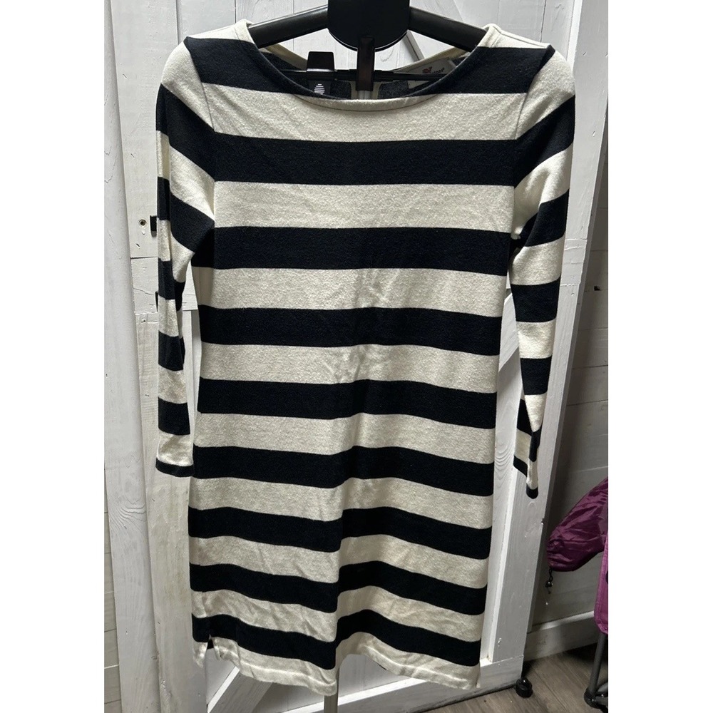 Vineyard Vines Black/Cream Stripe Dress Pima Cotton Long Sleeve Size Small